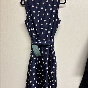 Coldwater Creek Navy and White Polka Dot Midi Dress